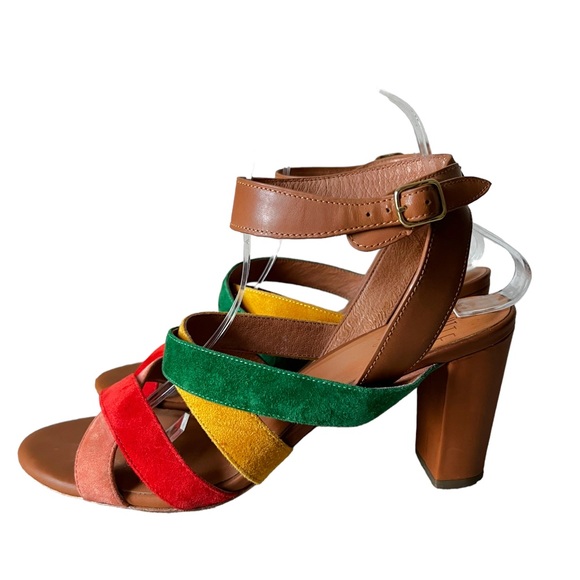 Anthropologie Charlotte Stone Olivia Color Block Leather Suede Sandals - Picture 3 of 15